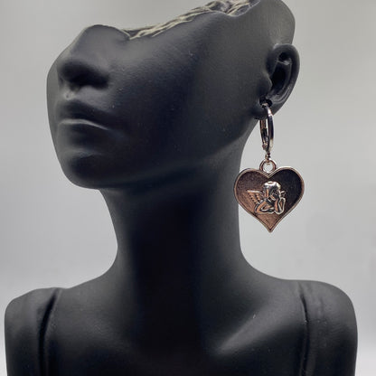 Cherub Heart Huggie Hoop Earrings