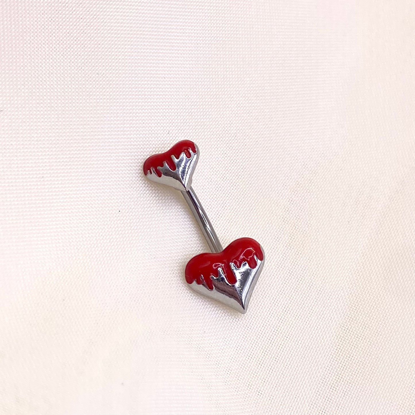 Red Flame Heart Belly Bar Piercing