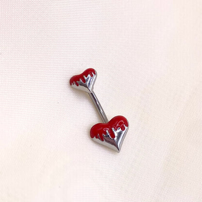 Red Flame Heart Belly Bar Piercing