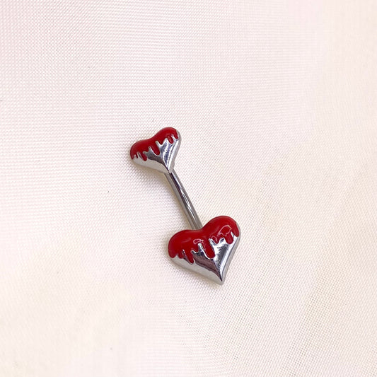 Red Flame Heart Belly Bar Piercing