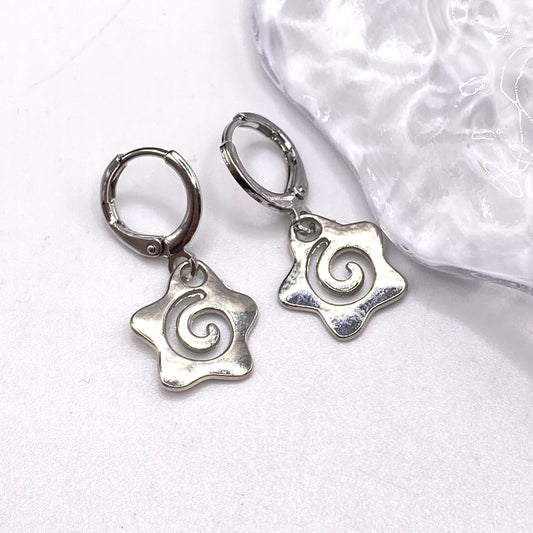 Small Star Rebirth Symbol Swirl Huggie Hoop Earrings
