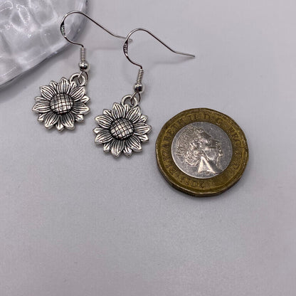Silver Sunflower Earrings