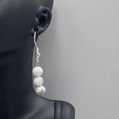 Round White Howlite Crystal Earrings