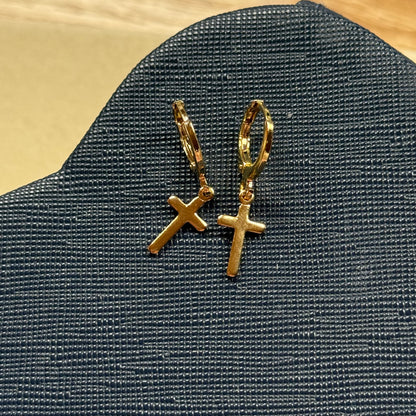 Small Gold Cross Huggie Hoop Earrings
