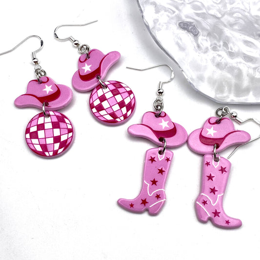 Dangly Pink Cowboy Earrings