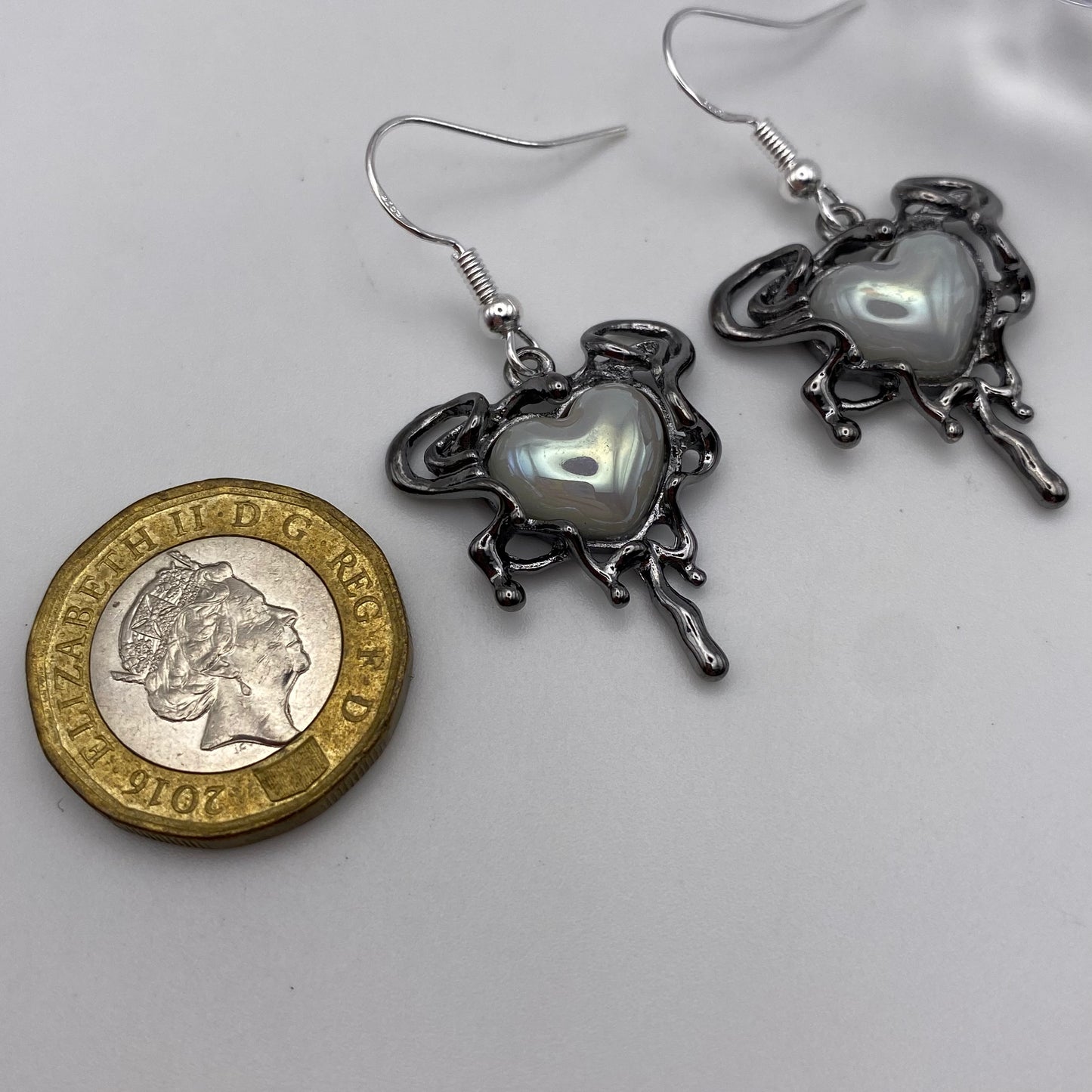 Silver Melting Pearl Heart Earrings