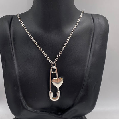 Safety Pin Heart Necklace