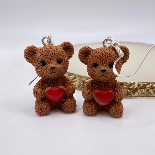 Teddy Bear Heart Earrings