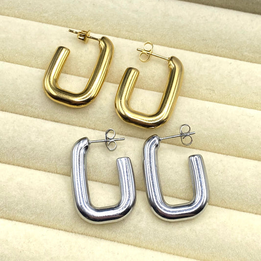 Oval Hoop Stud Earrings