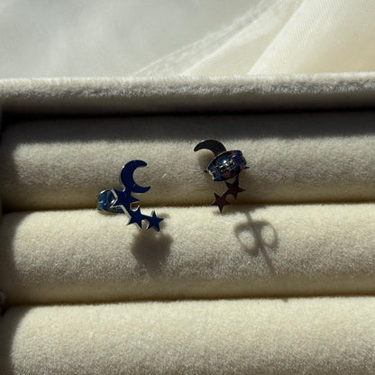 Dangly Moon Stars Stud Earrings