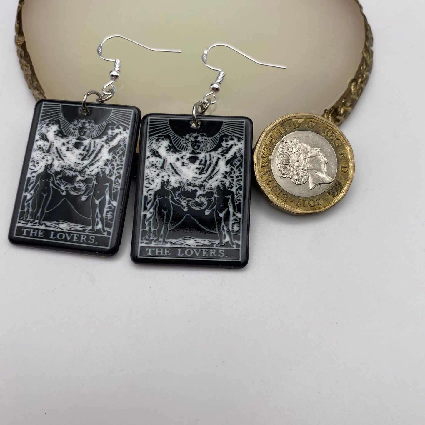 Black and White The Lovers Tarot Card Earrings