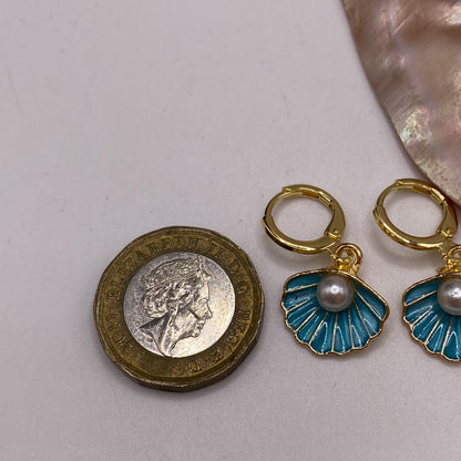 Blue Shell Huggie Hoop Earrings