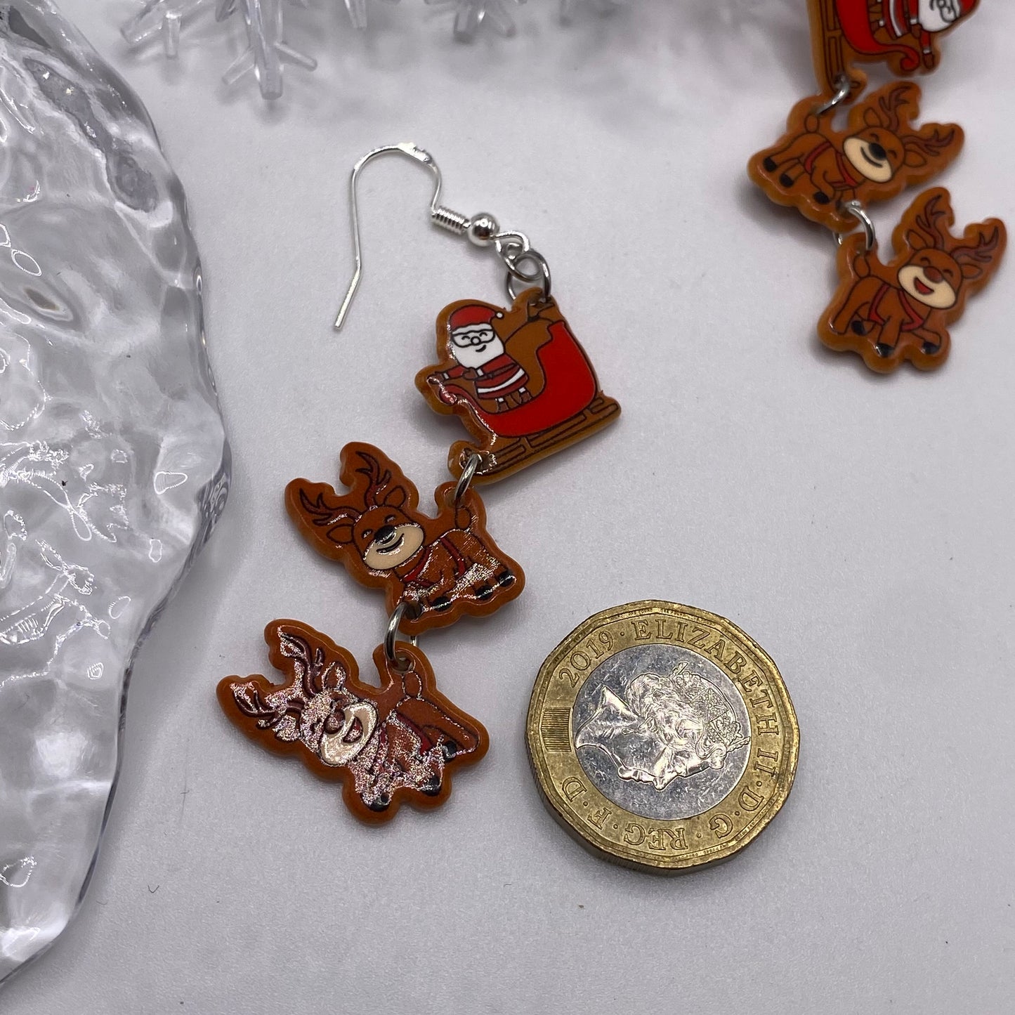 Dangly Sleigh Reindeer Drop Earrings