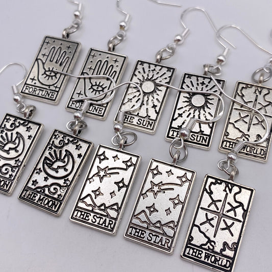 Silver Tarot Card Earrings