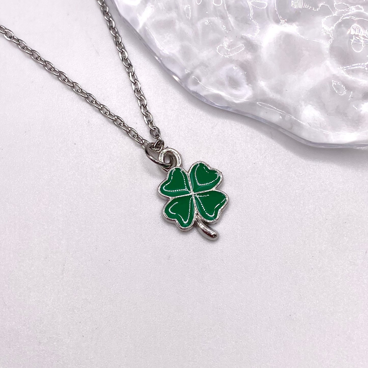 Green Four Leaf Clover Necklace