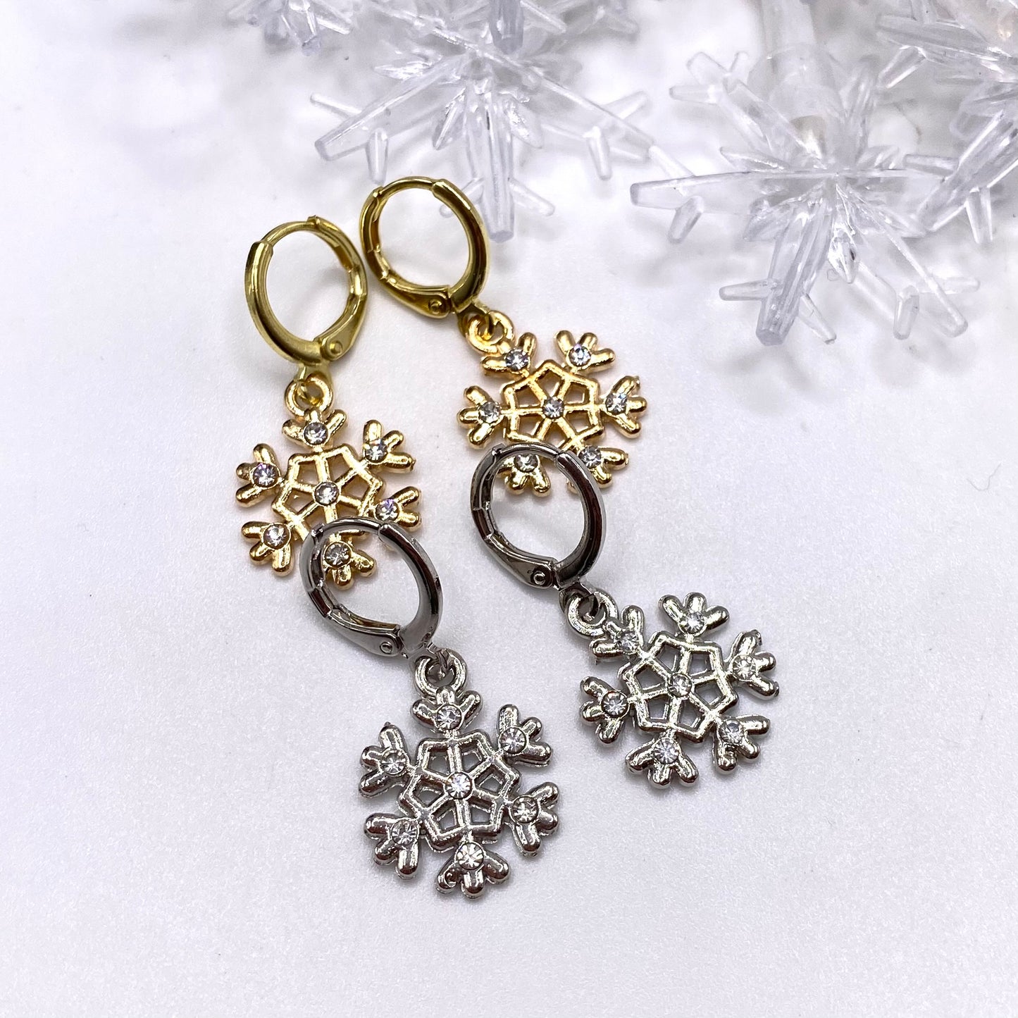 Diamanté Snowflake Huggie Hoop Earrings