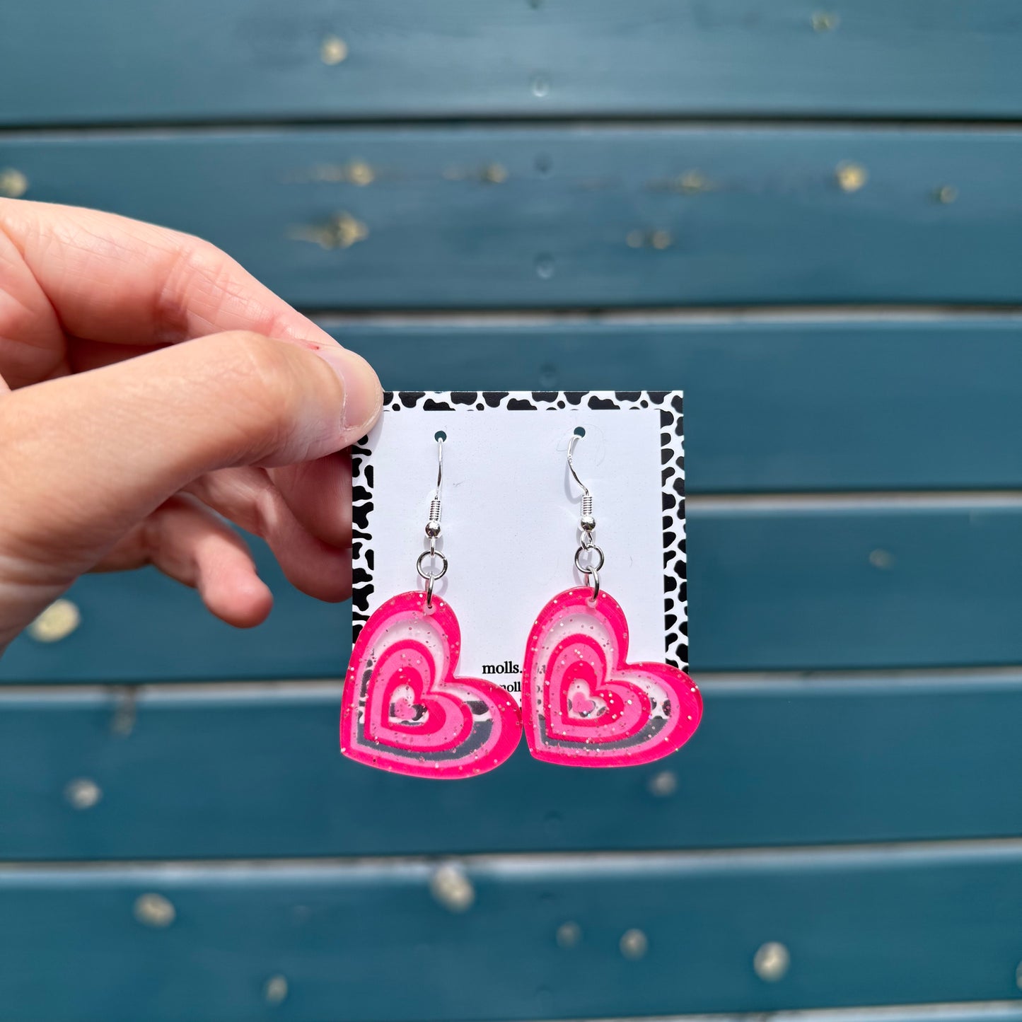 Pink Glitter Heart Earrings