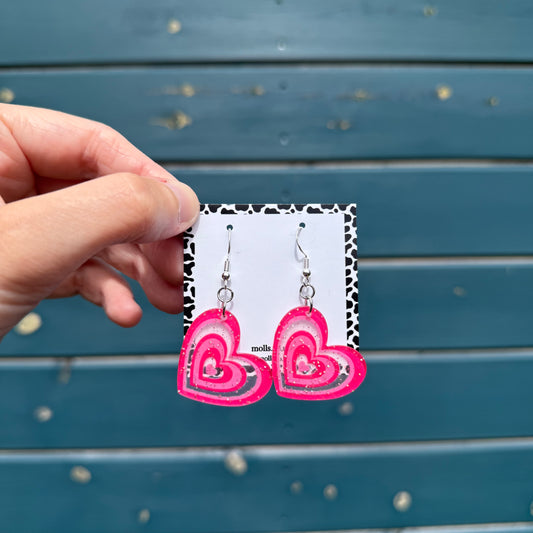 Pink Glitter Heart Earrings