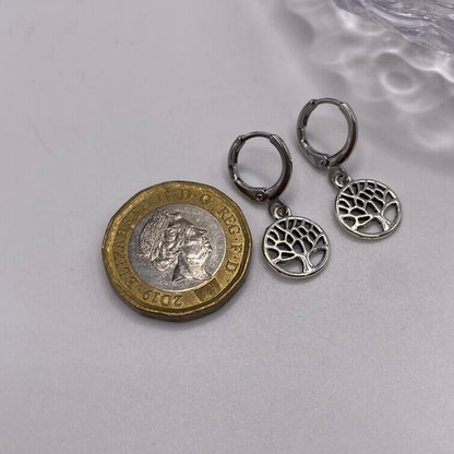 Small Tree of Life Huggie Hoop Earrings