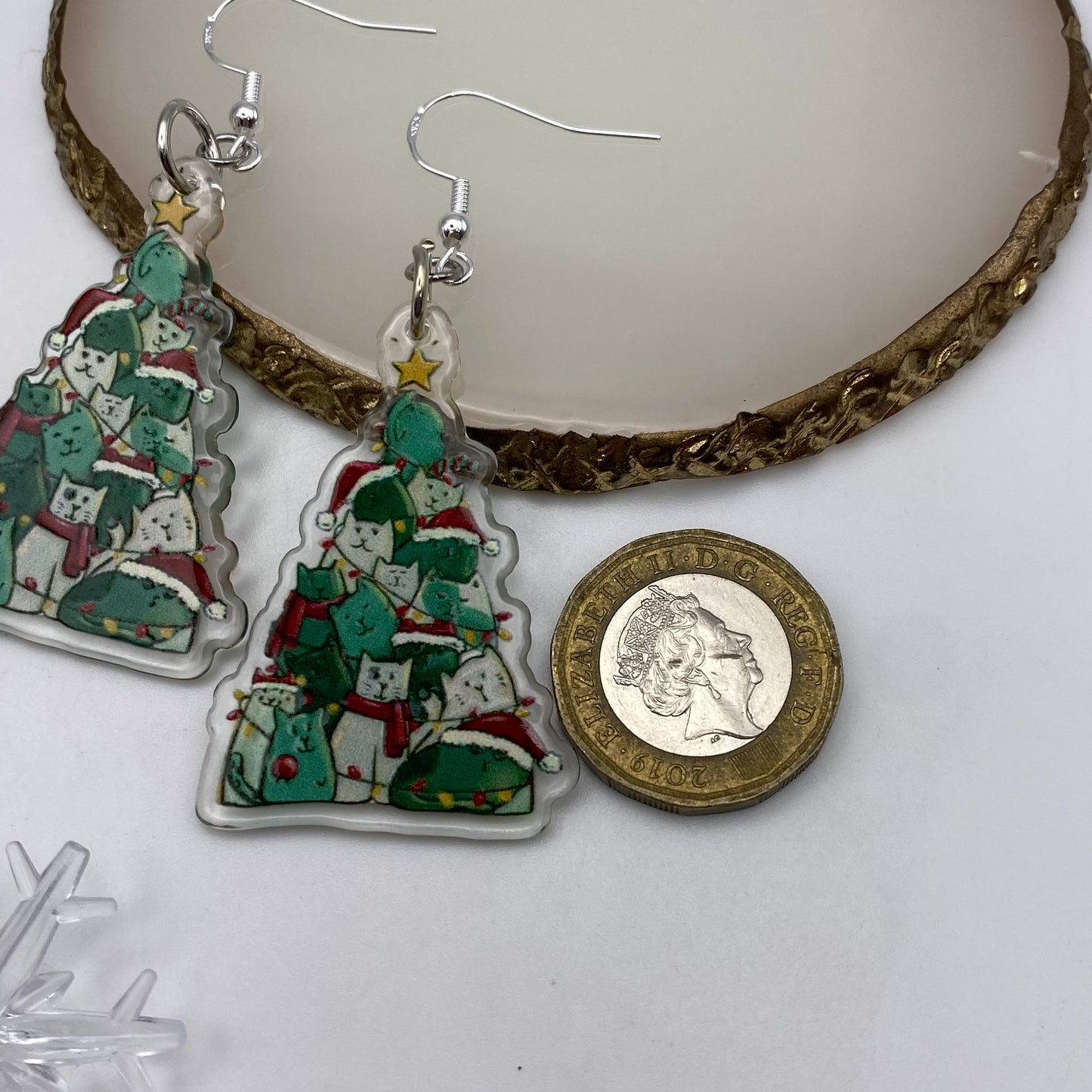 Cat Christmas Tree Earrings