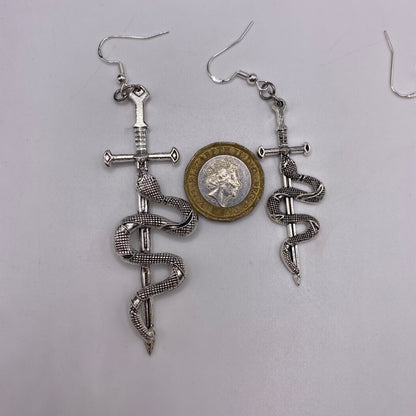 Snake on a Sword Earrings