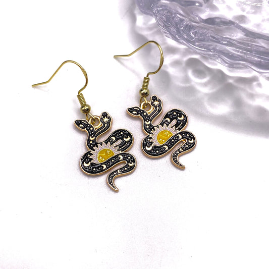 Gold Black Double Snakes Earrings