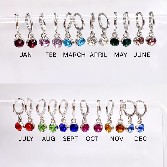 Gemstone Birthstone Crystal Huggie Hoops