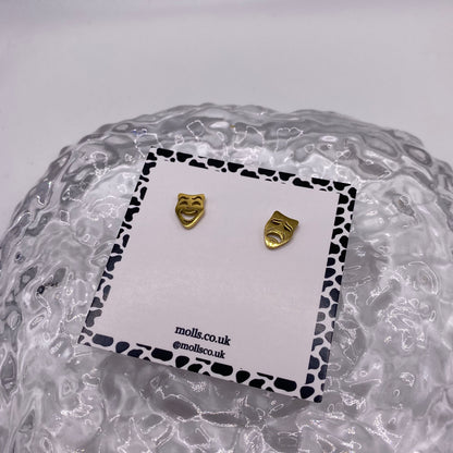 Comedy and Tragedy Theatre Mask Stud Earrings