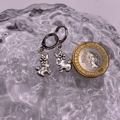 Small Flower Bunny Huggie Hoop Earrings