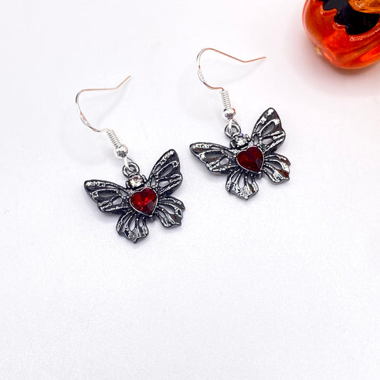 Gothic Red Butterfly Earrings