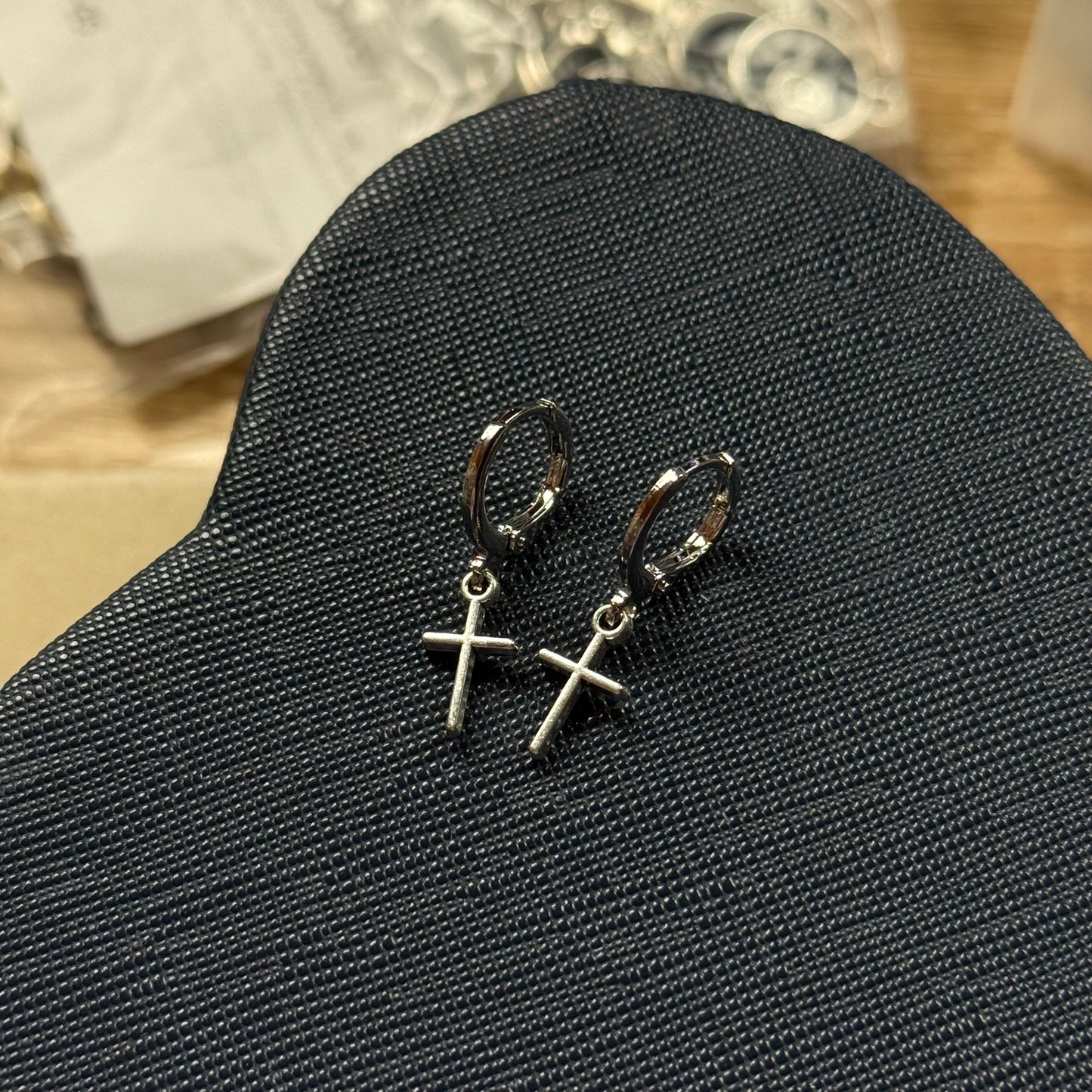 Small Silver Cross Huggie Hoop Earrings