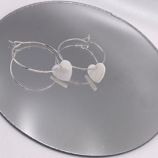 Small Mother of Pearl Shell Heart Hoop Earrings