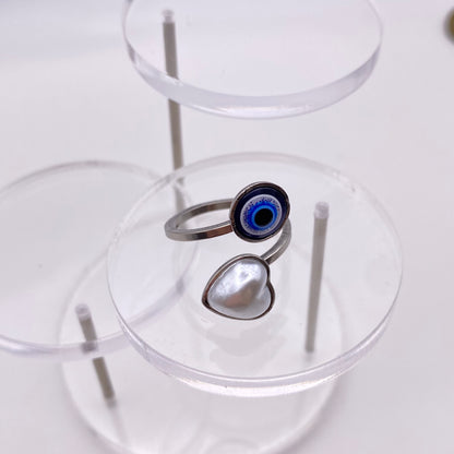Pearl Heart Wrap Evil Eye Ring