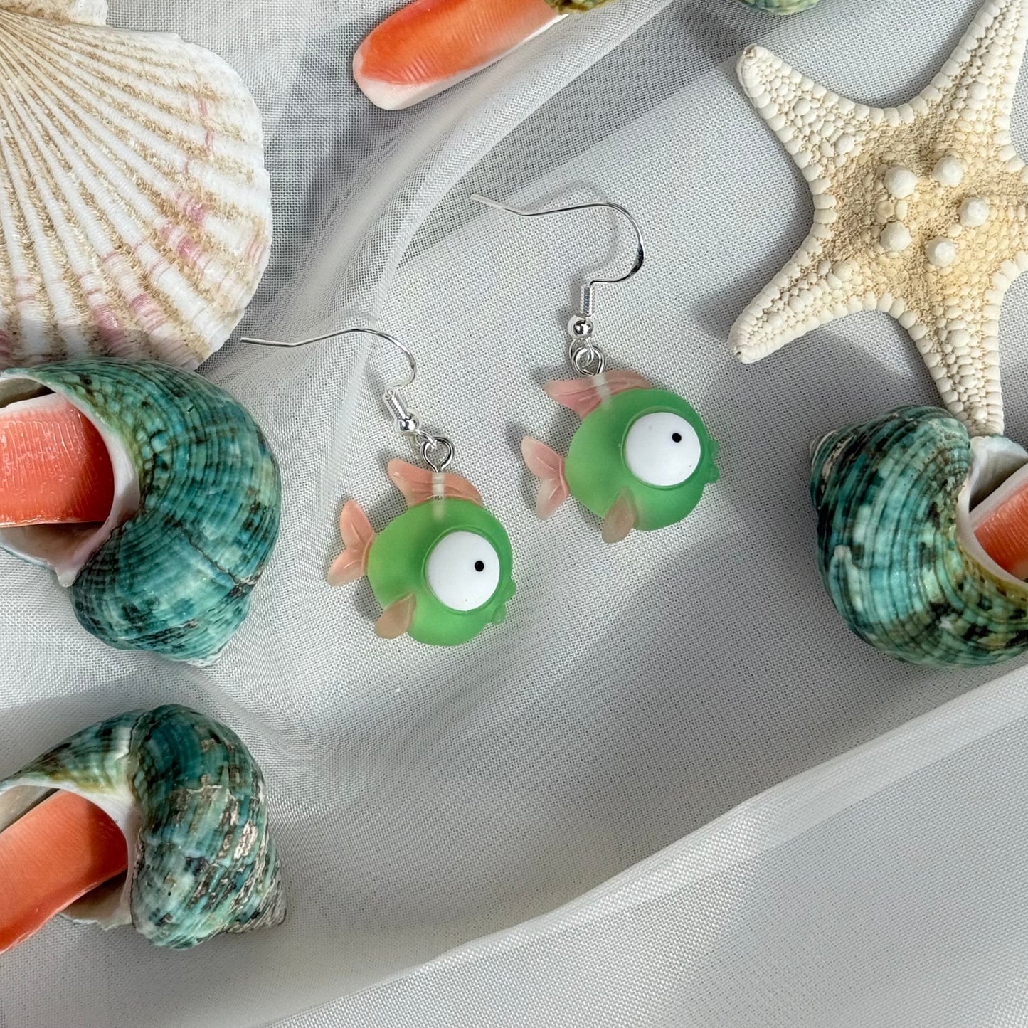 Green Big Eye Fish Earrings