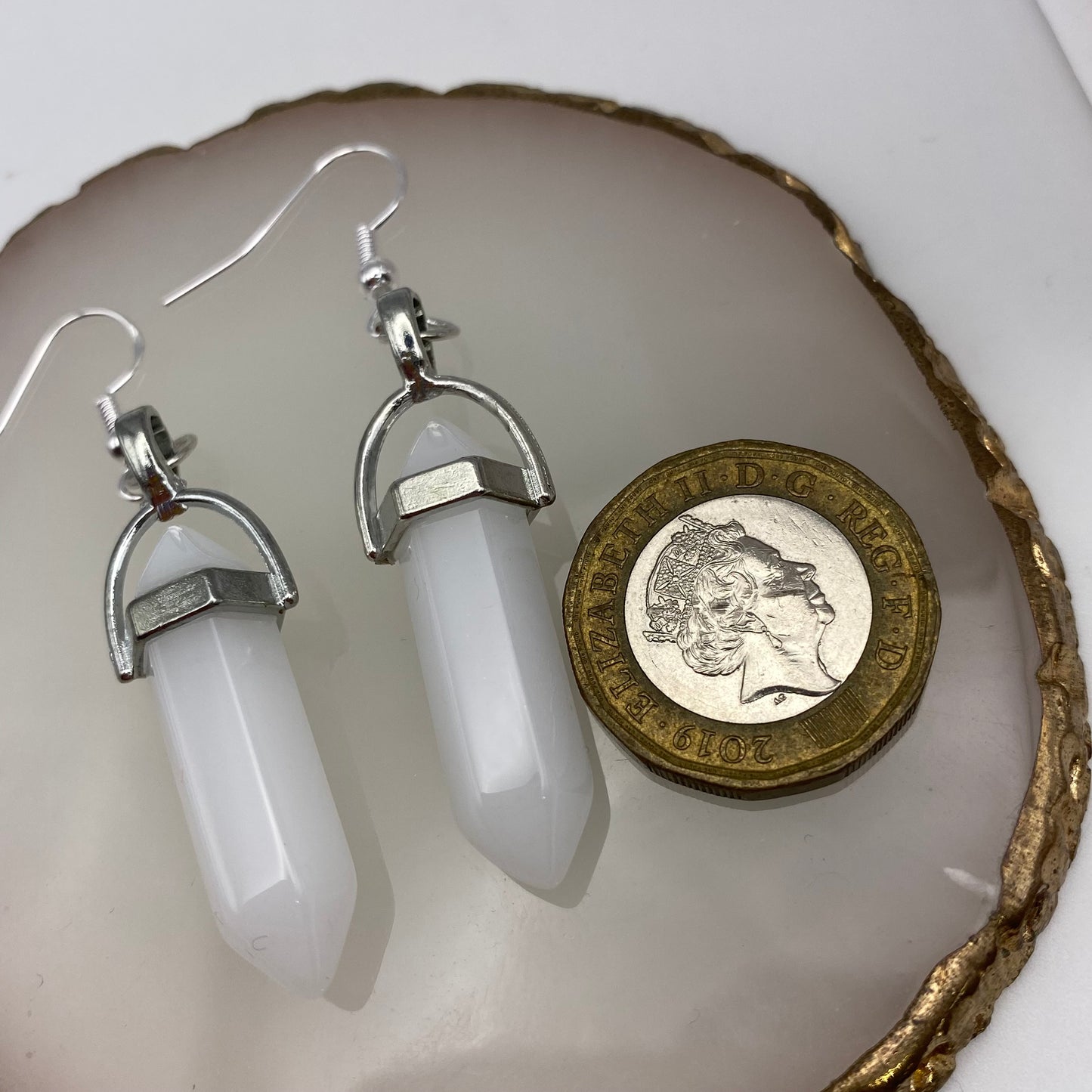 White Quartz Crystal Pendant Earrings