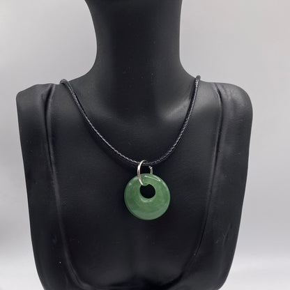 Green Aventurine Hoop Necklace on Black Cord