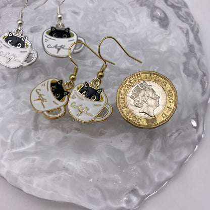 Cat In A Coffee Cup Earrings