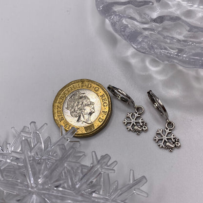 Snowflake Reindeer Huggie Hoop Earrings