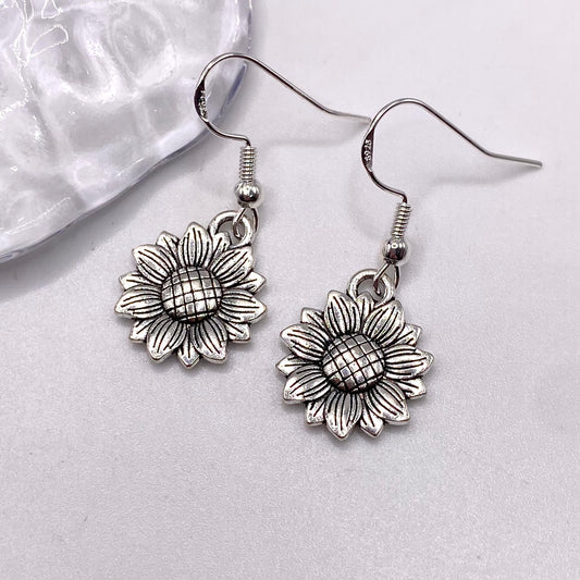 Silver Sunflower Earrings