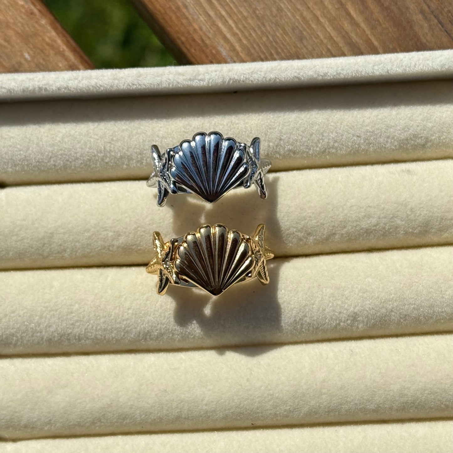 Beach Crown Seashell Starfish Ring