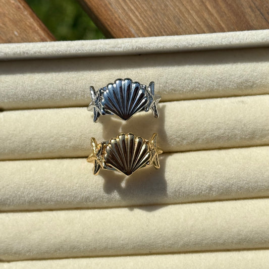 Beach Crown Seashell Starfish Ring