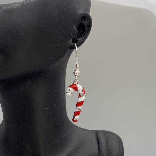 Small Red and White Candy Cane Earrings