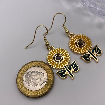 Gold Sunflower Earrings