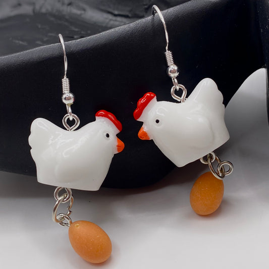 Dangly Chicken Egg Earrings