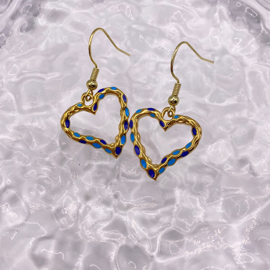 Blue Speckled Heart Earrings