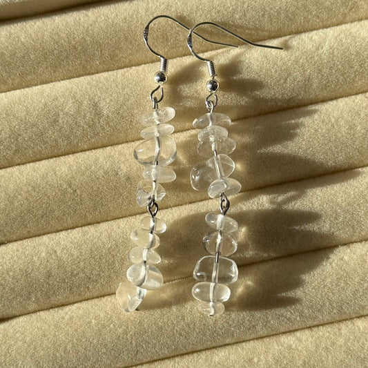 Double Clear Quartz Crystal Earrings
