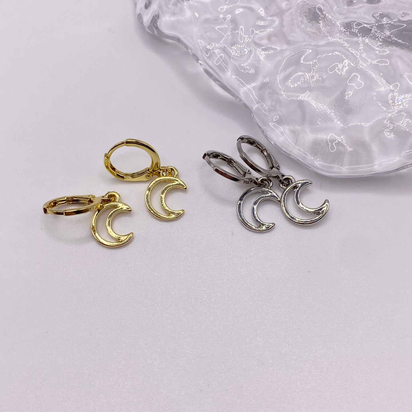 Small Moon Huggie Hoop Earrings