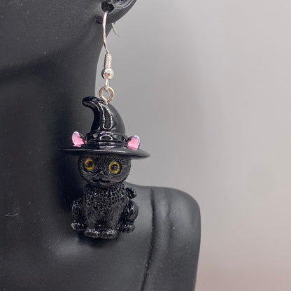 3D Witch Cat Costume Earrings