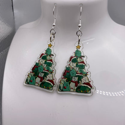 Cat Christmas Tree Earrings