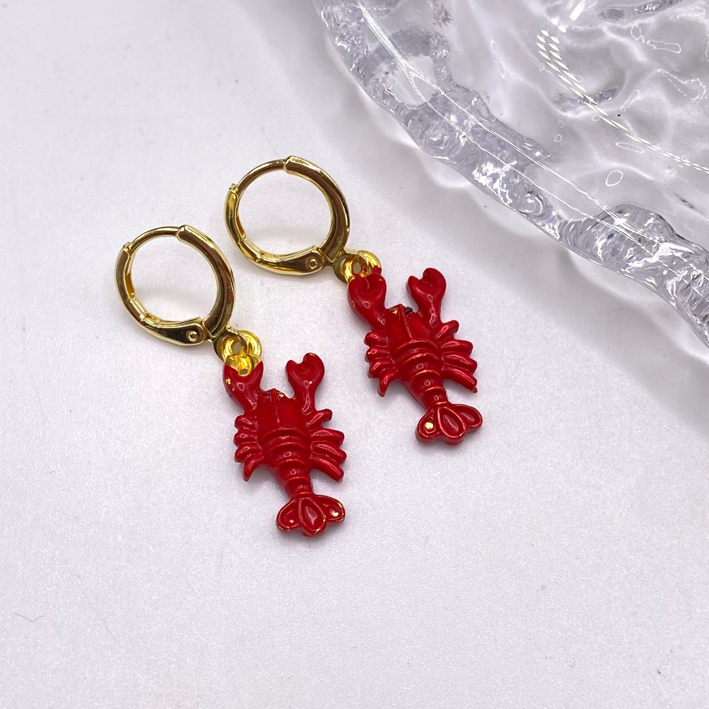 Red Lobster Huggie Hoop Earrings